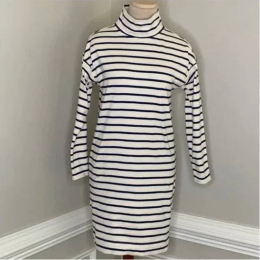 Vineyard Vines Women's Blue And Cream Funnel Neck Dress Long Sleeve Size Xs